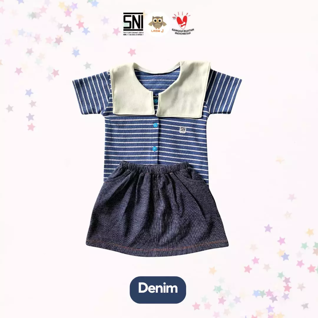 Little J - Oneset Rok Anak Perempuan Salur Lengan Pendek || Baju Anak Cewek Rib Stripe Lucu 1-5 Tahun SNI Tebal