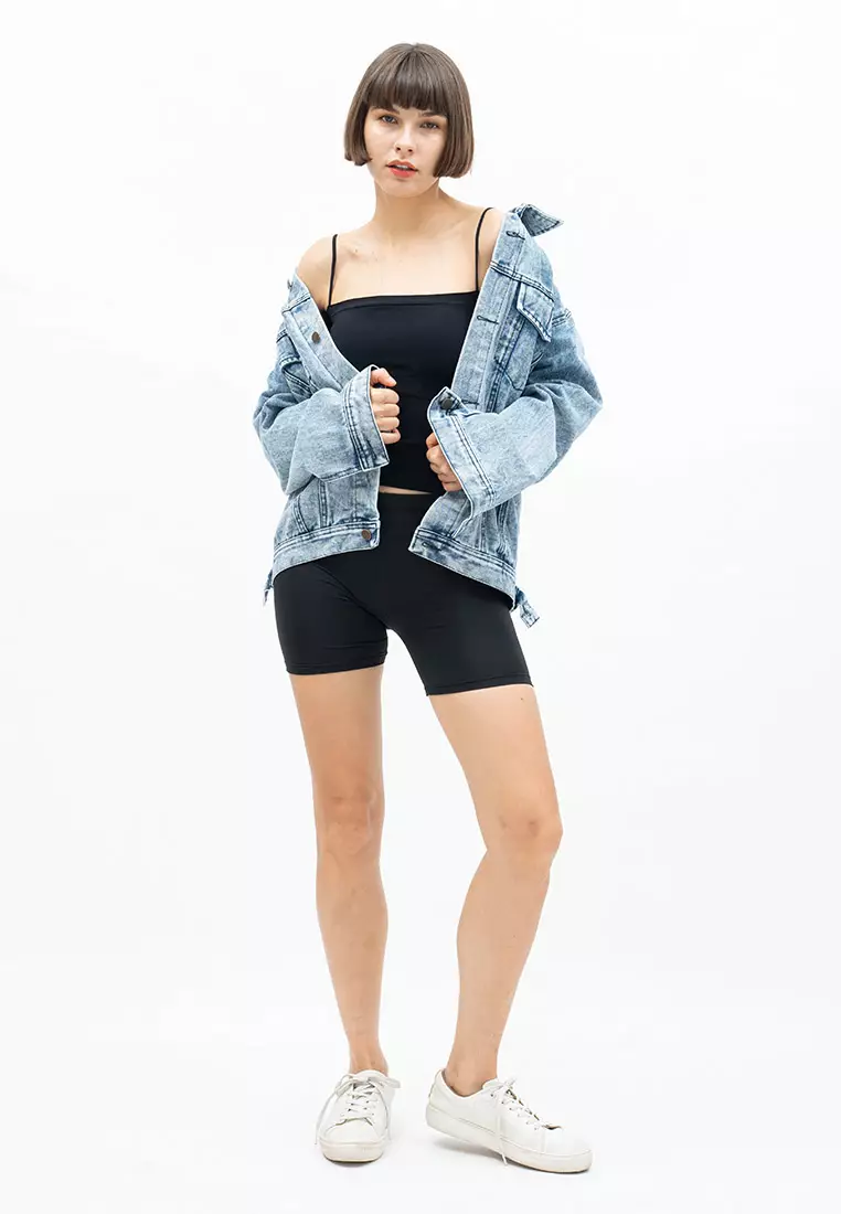 Houseofcuff Jaket Denim / Jeans Tebal Unisex Pria Wanita Biru Pudar