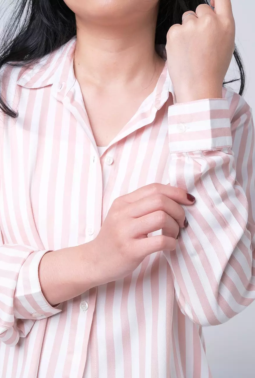 Kemeja Wanita Flory Pink Offwhite