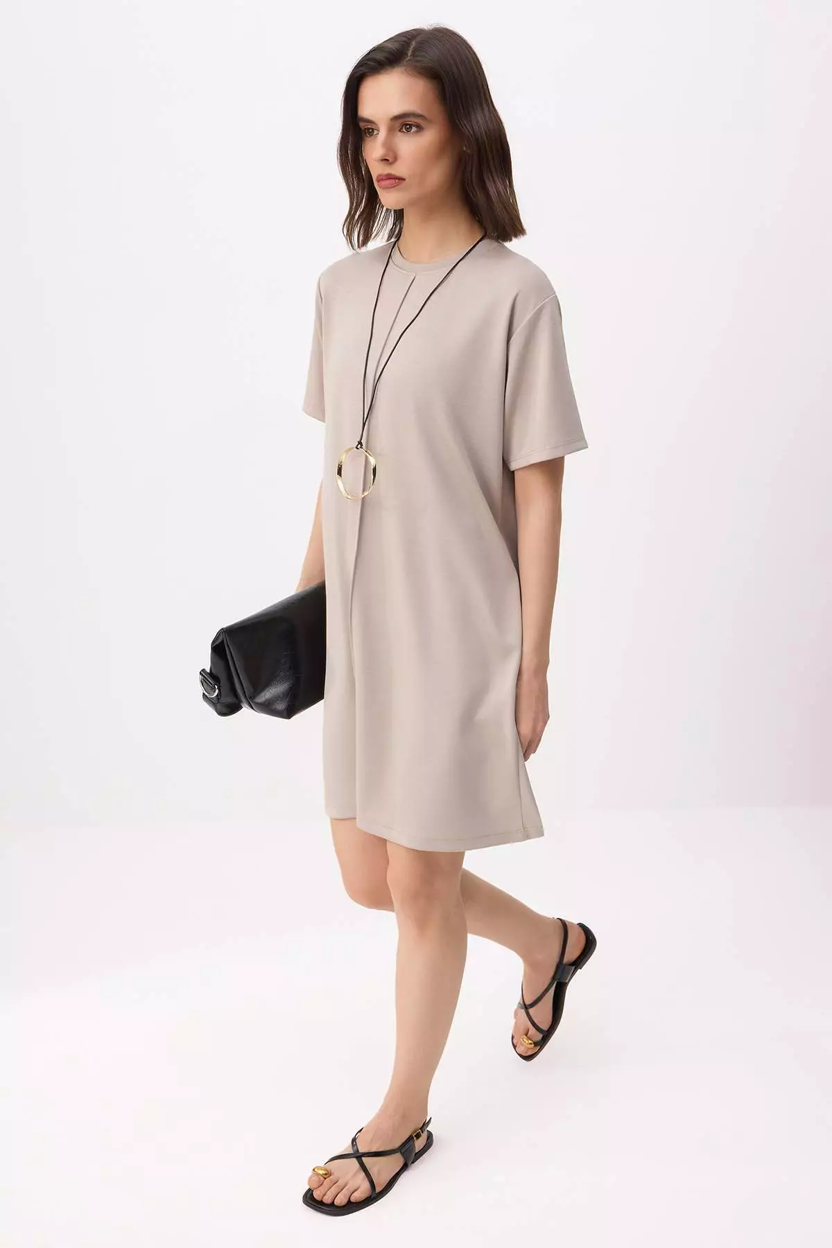 Stone Soft Ribbed Shift/Straight Cut Mini Knitted Dress Twoss25El778