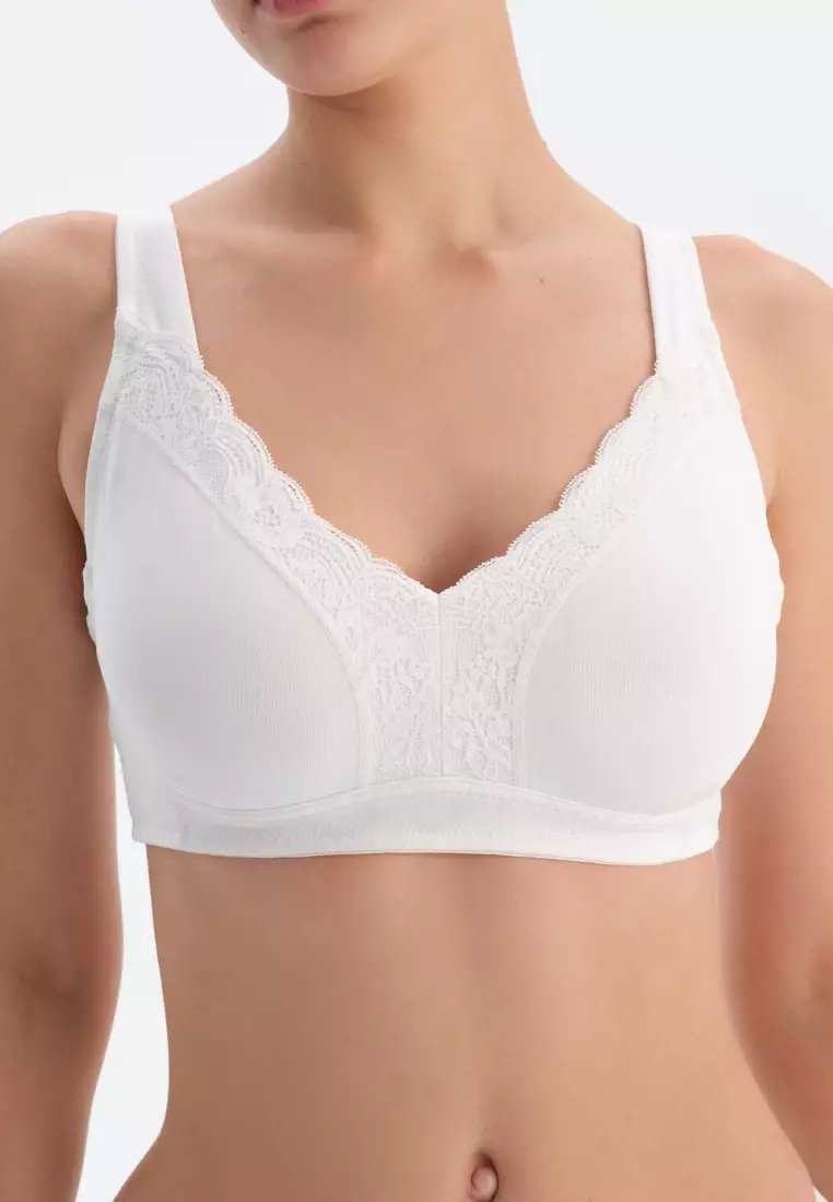 White Basic Lace Minimizer Bra, Non-wired, Underwear for Women