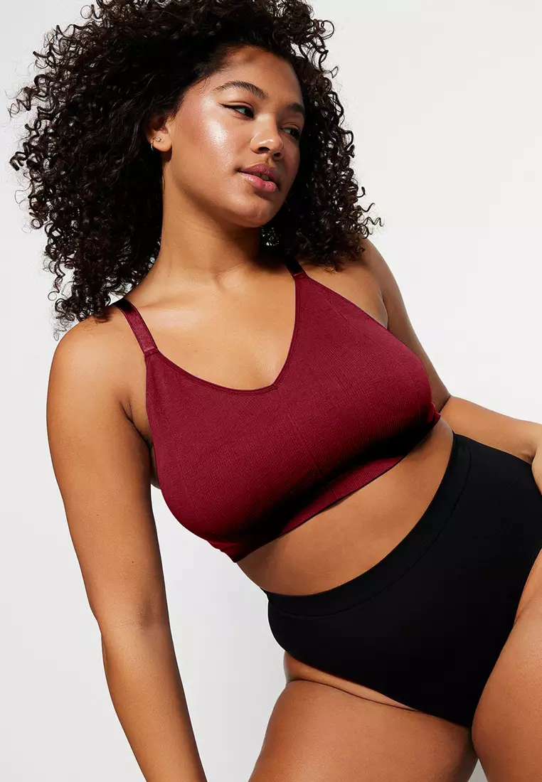Claret Red Coverless Strappy Seamless Bralette Bra TBBSS23CW00001