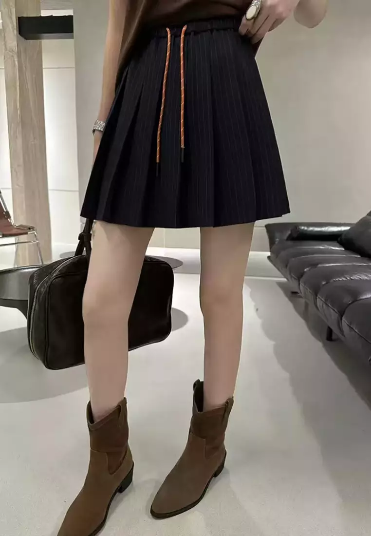 Stripe Pleated Mini Skirt