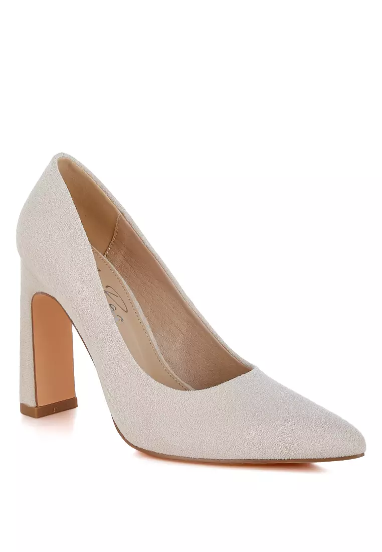 Slim Block Heel Pumps in Beige