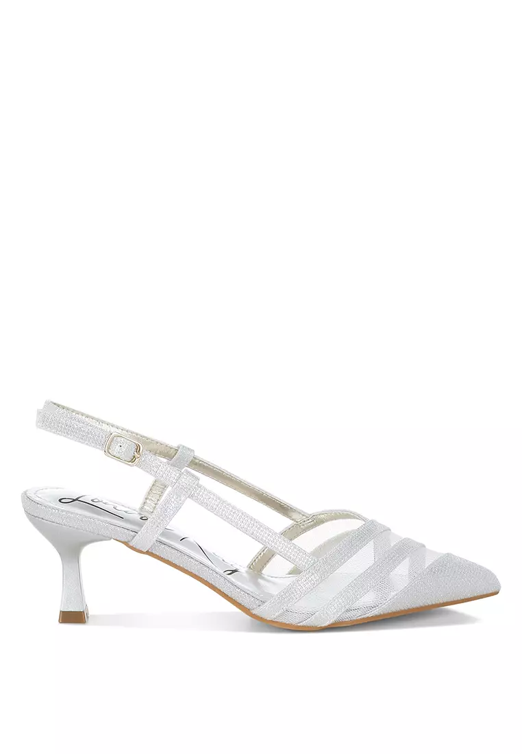Discount on London Rag  shoes - SKU: Silver Kitten Heel Slingback Sandals
