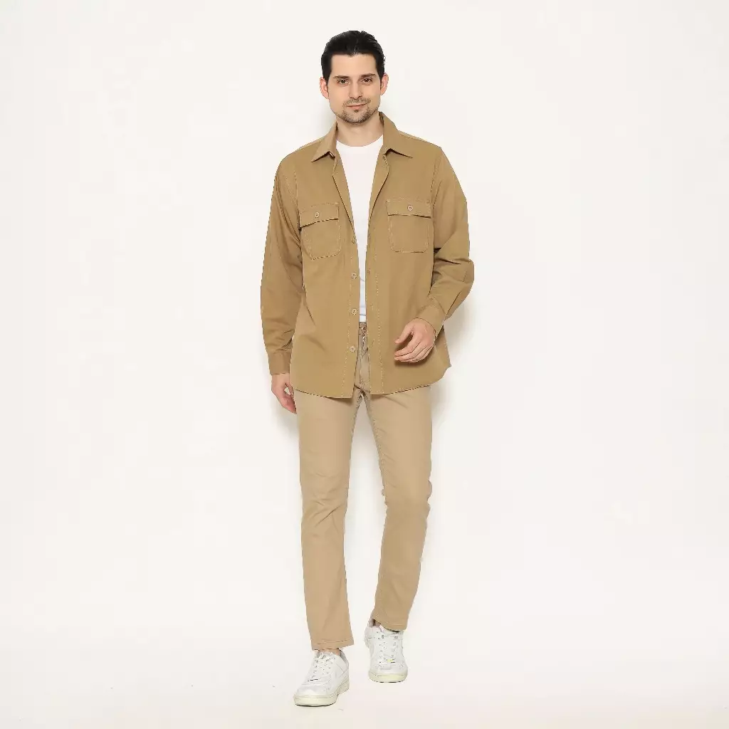 AMK Kemeja Polos Oversize Lengan Panjang SHS GIANT L/S Khaki