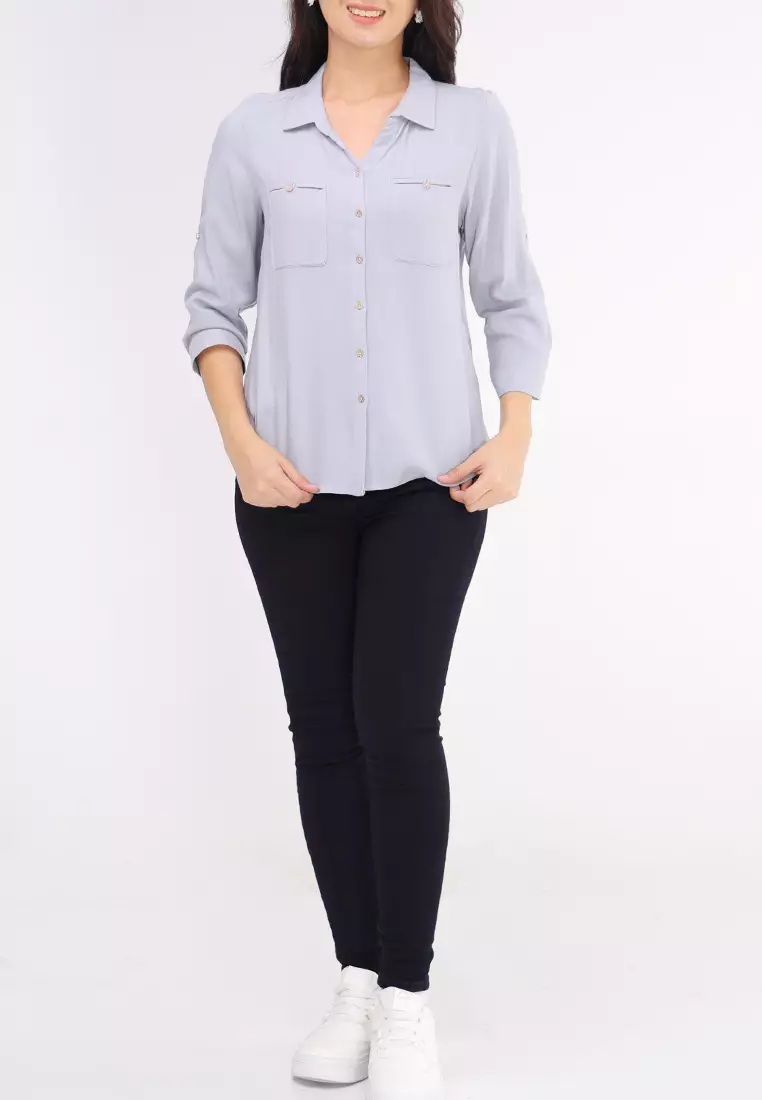 Woven Plain Boldtwill 3/4 Slv. Blouse