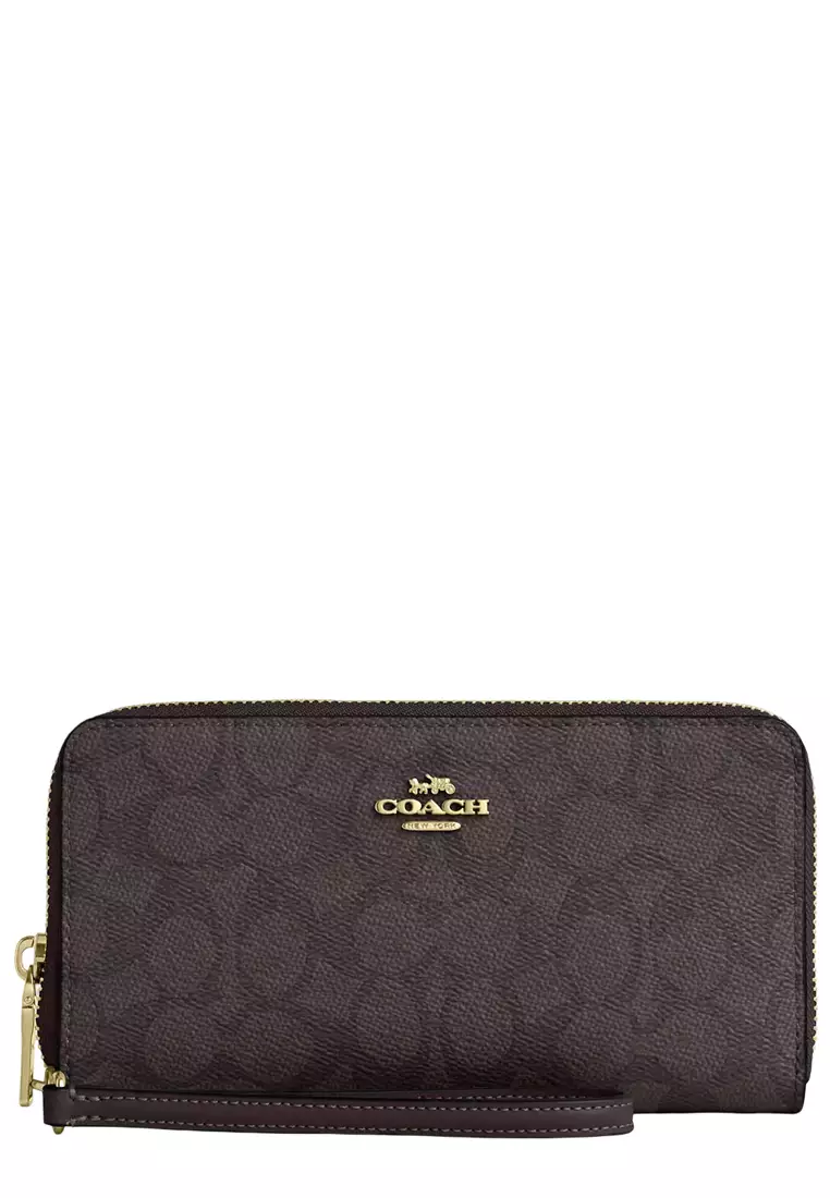 Long Zip Around Wallet With Detachable Card Case In Signature Canvas - Walnut/ Black CBZ99