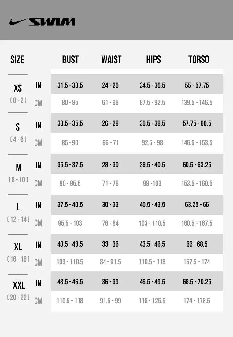 Nike one piece store swimsuit size chart