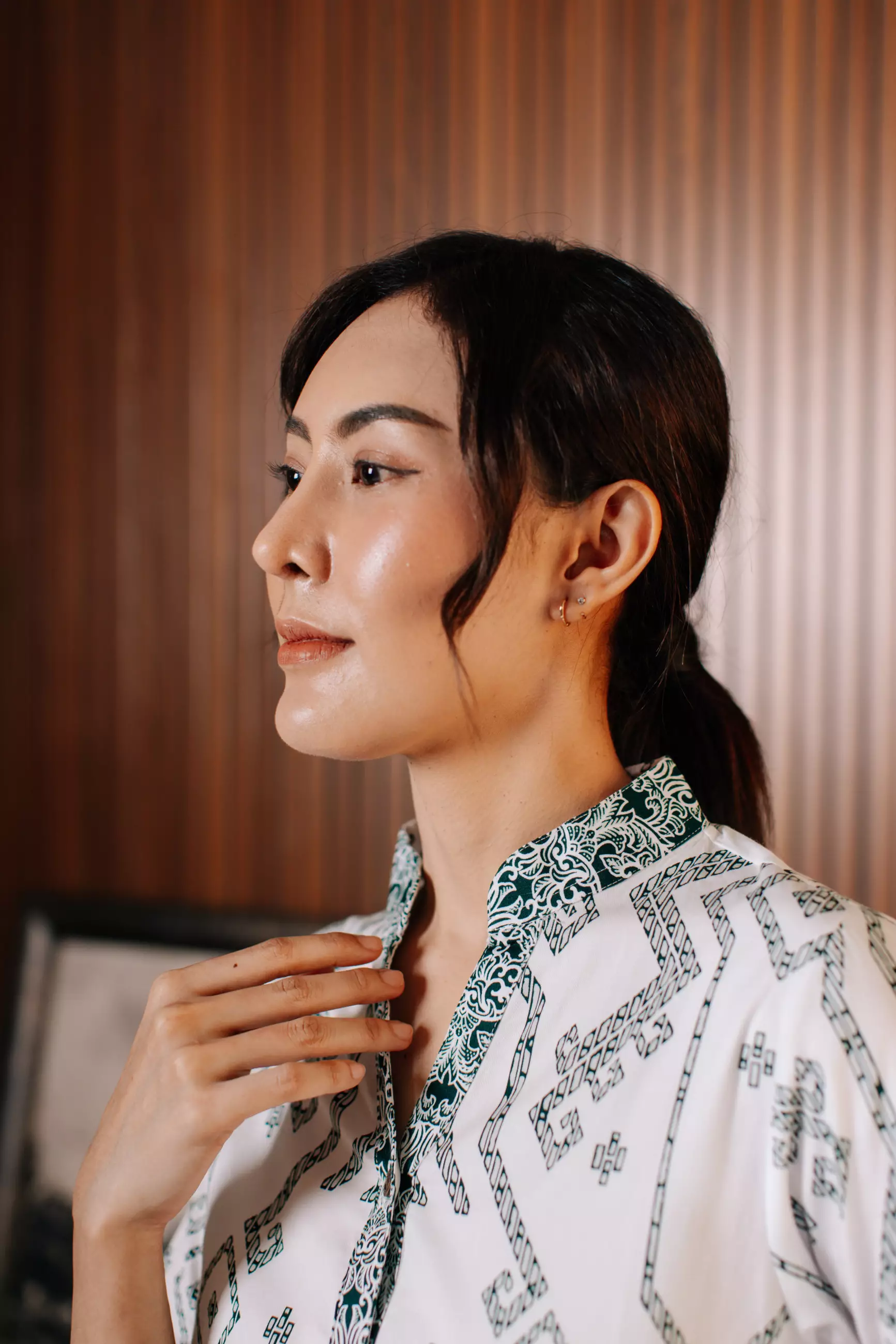 Adyatma Renjana Green White Putih Blouse Batik Wanita Katun