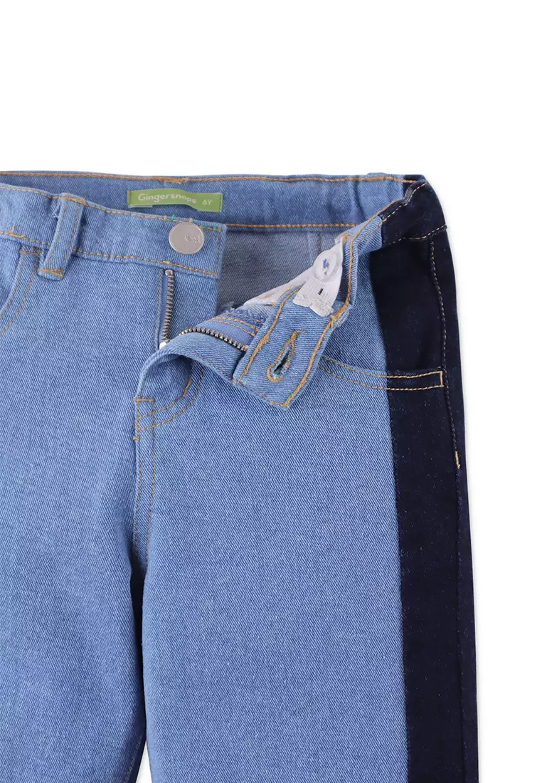 Girls 2-Tone High Rise Regular Flare Denim Pants
