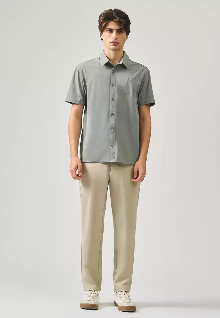 Regular Fit Short Sleeve Shirt In Stretch Woven Fabric