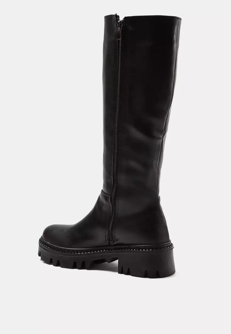 Black Thick Soled Women's Zippered Boots Takaw25Cz00005