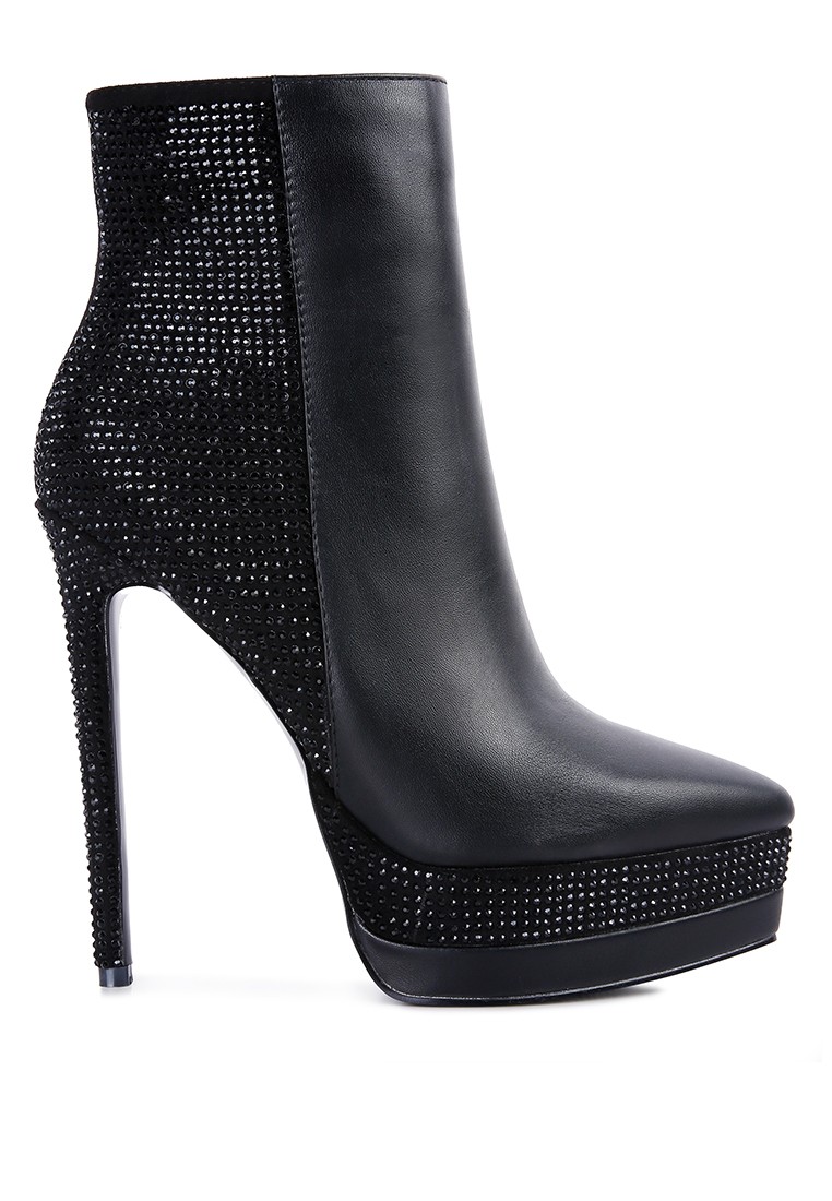 Black Diamante Set High Heeled Ankle Boot