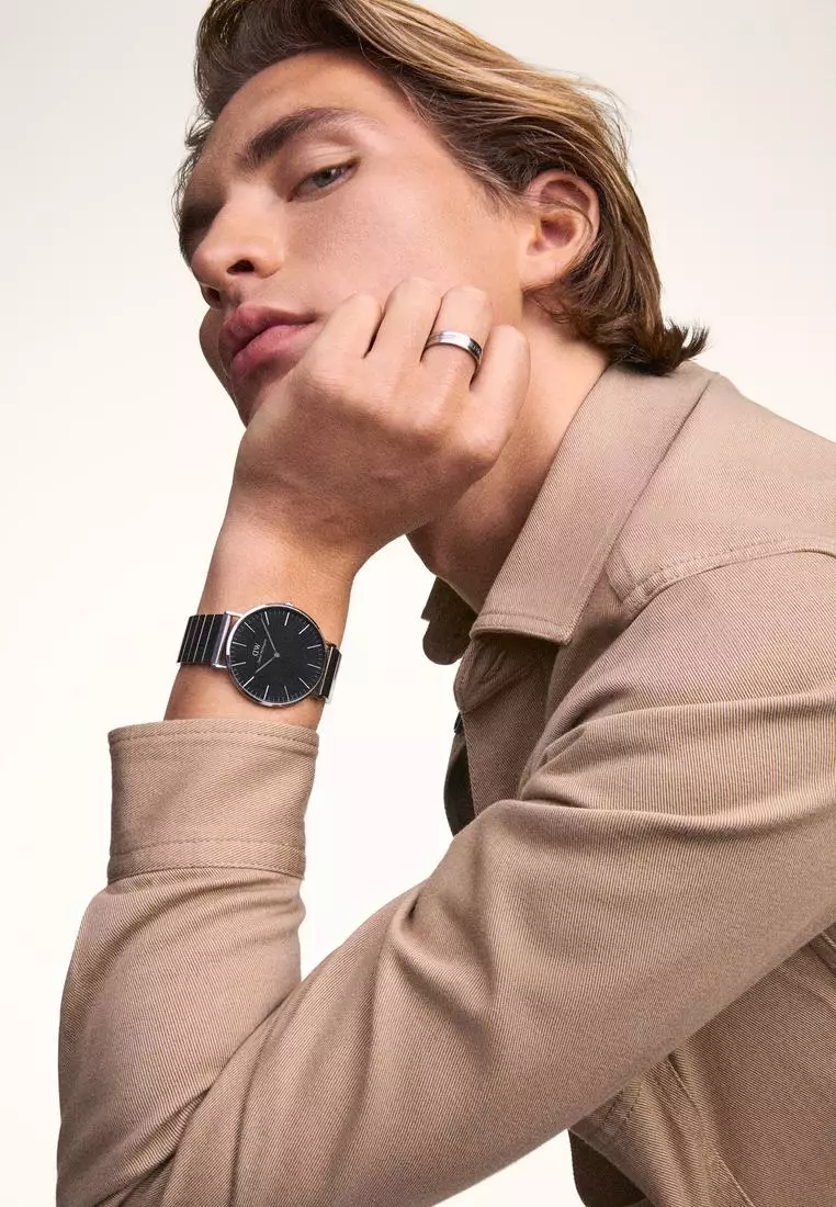 Classic 40mm Sterling Piano Silver Brushed Onyx - Men Watch stainless steel watch DW Official Authentic Original jam tanggan lelaki DW jam tangan