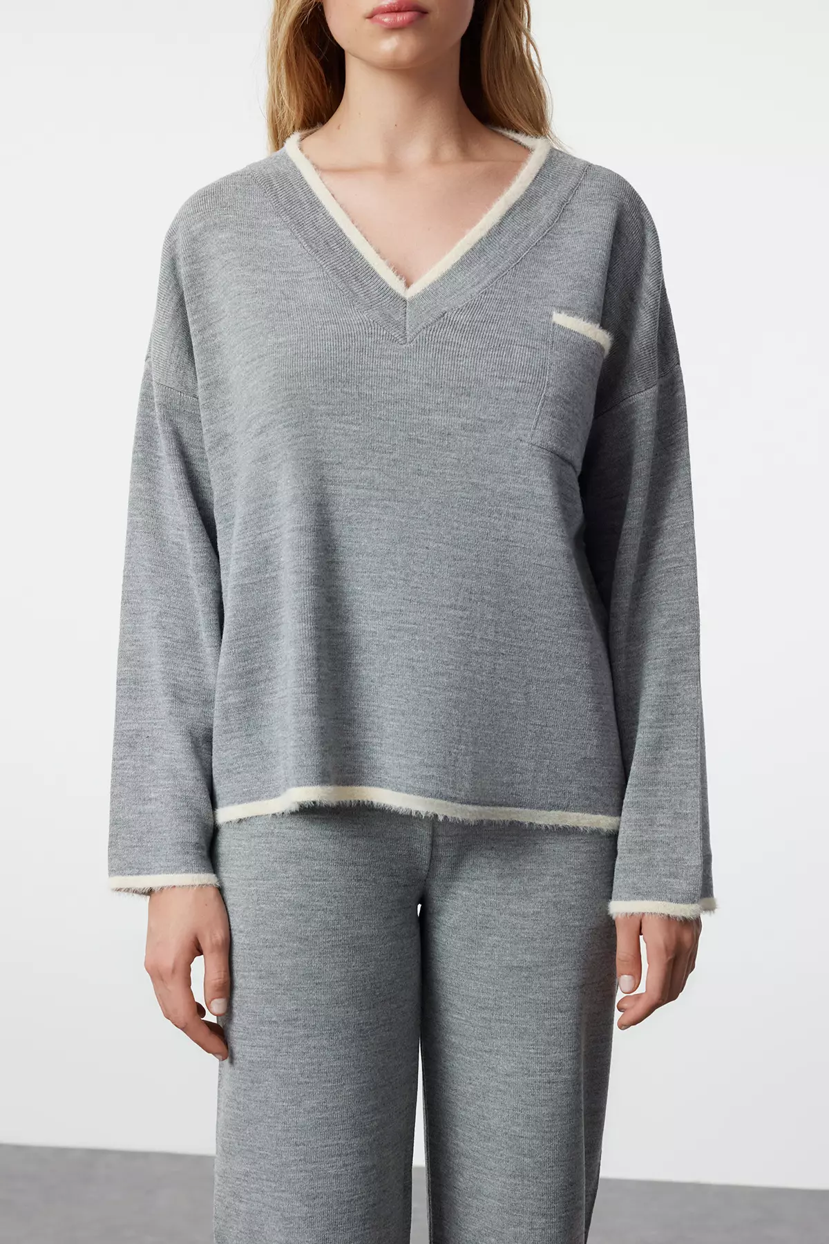 Anthracite Wide Fit Feather Thread Knitwear Bottom Top Set