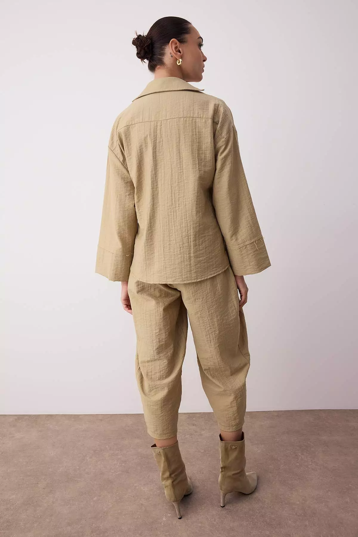 Khaki Double Breasted Kimono Pants Woven Bottom - Top Set Twoaw26Au67
