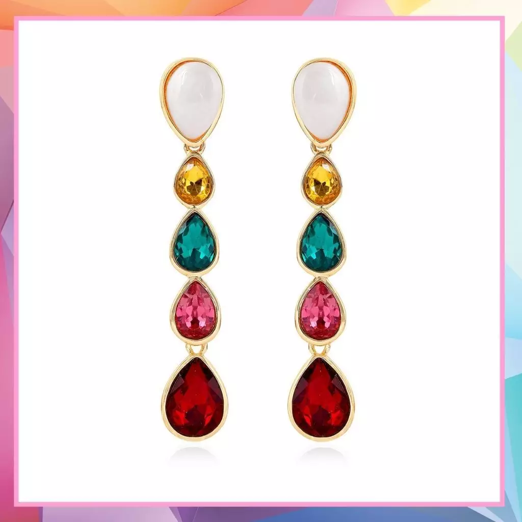 Buy estele Estele 24 Kt Multicolour Gemstone Crystal Drop Earrings