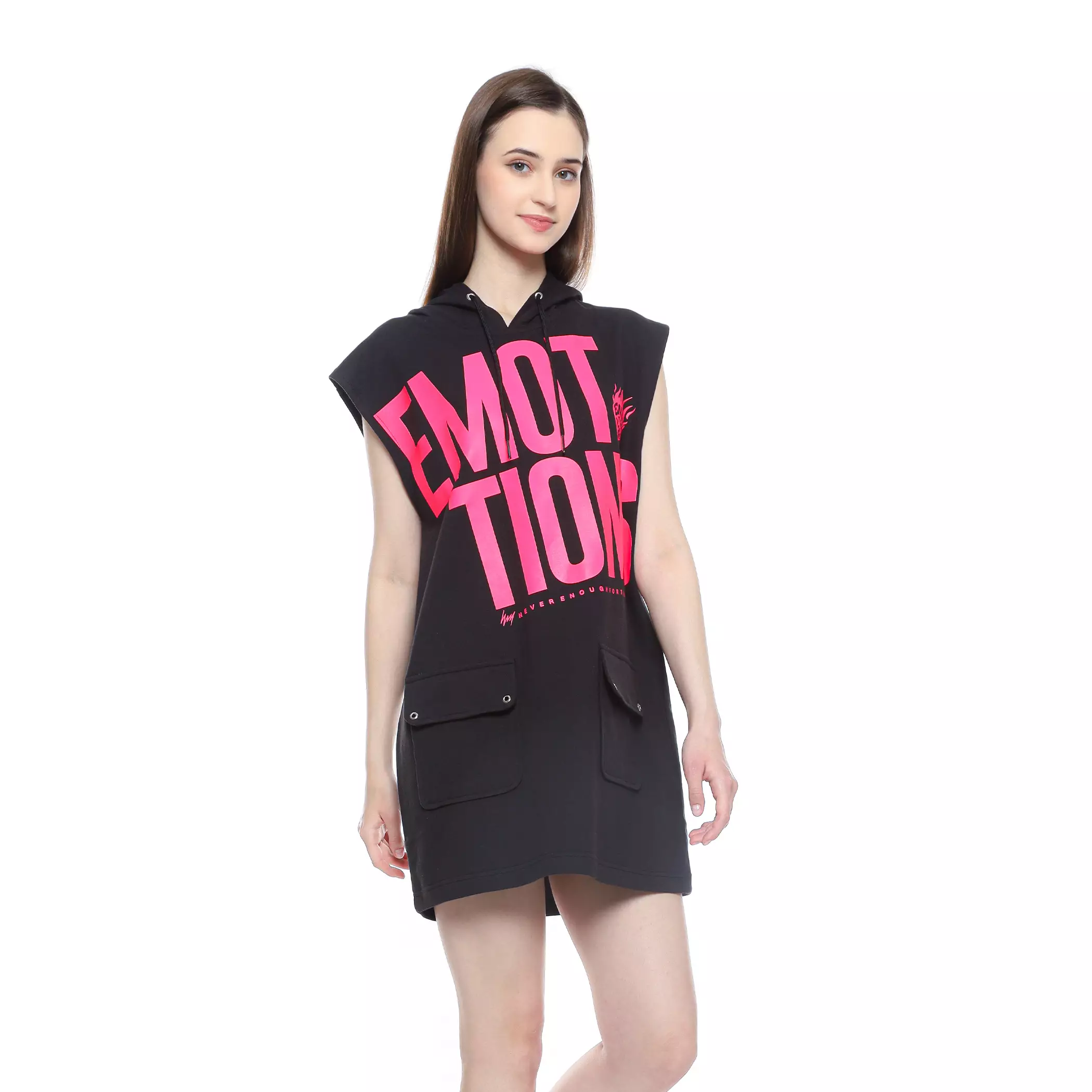 Enough For Today - Hoodie Dress Saku Cargo Emotion Hitam Fuschia