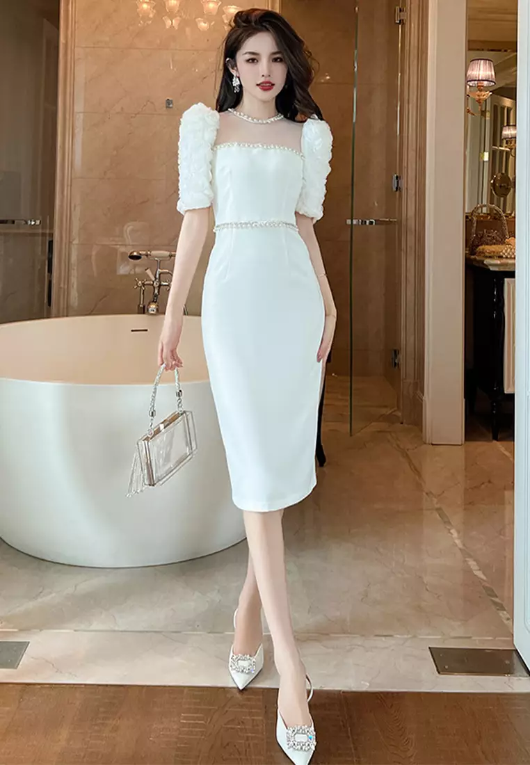 Round neck long dress discount