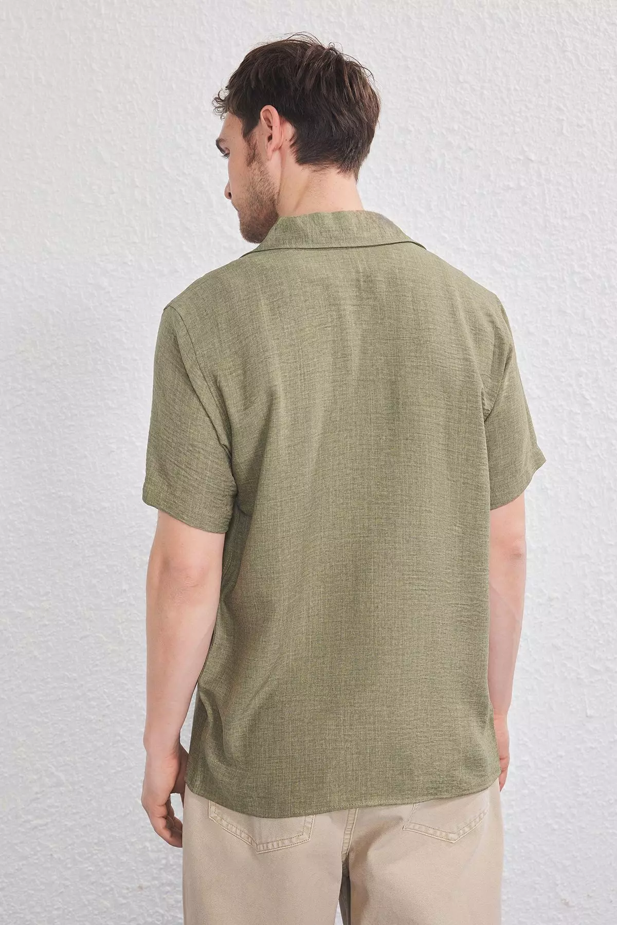 Khaki Regular Fit Linen Look Loose Loose Shirt TMNSS25GO00075