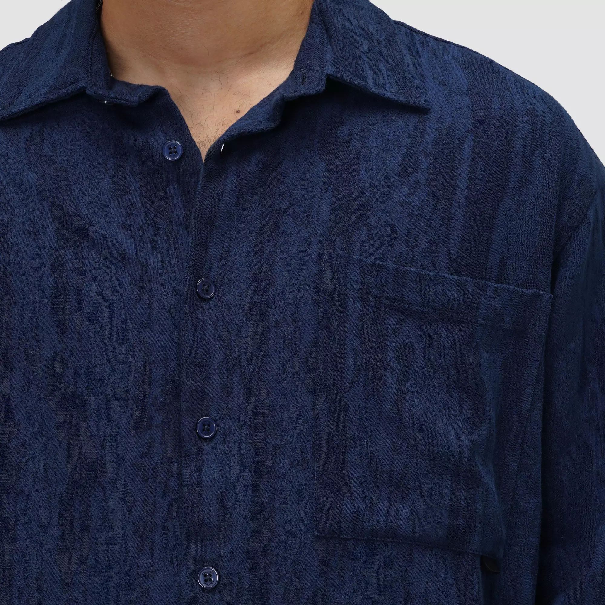 CELCIUS Boxy Button Up Jaquard Kemeja Lengan Panjang I31000487C Navy