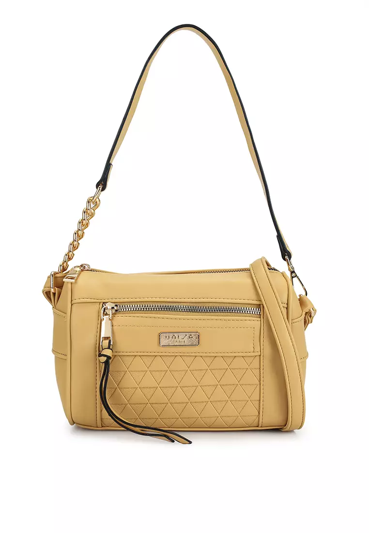 Debossed Convertible Top Handle Bag With Front Zip