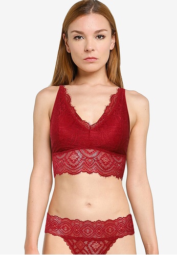 Hollister red Gilly Hicks Curvy Lace Triangle Longline Bralette BD0E7USA4459FFGS_1