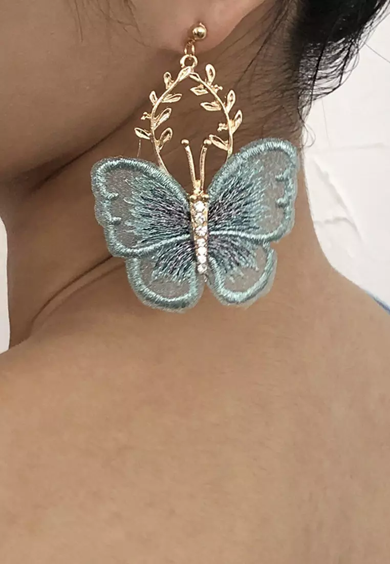 氣質復古風刺繡蝴蝶耳環 CA22021606BL