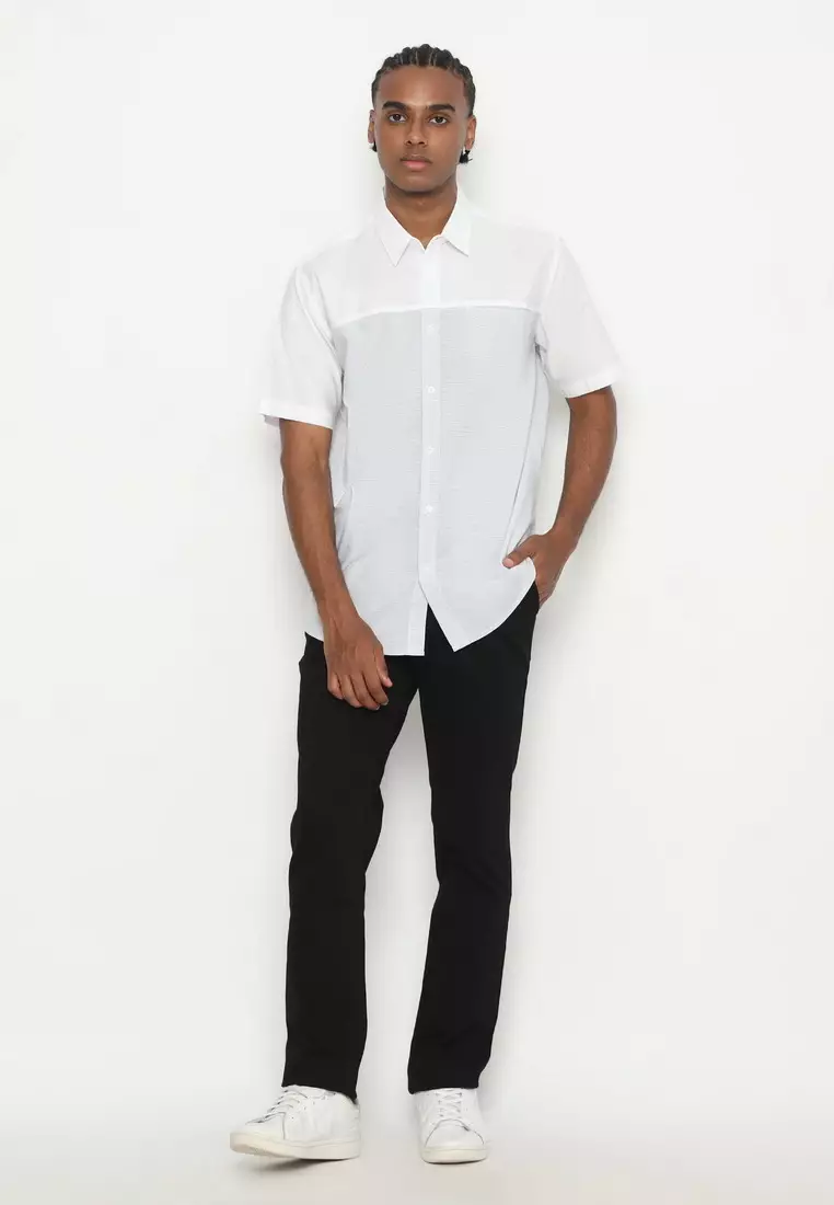 RBJ Kemeja Salur Kombi Putih Regular Fit Pria