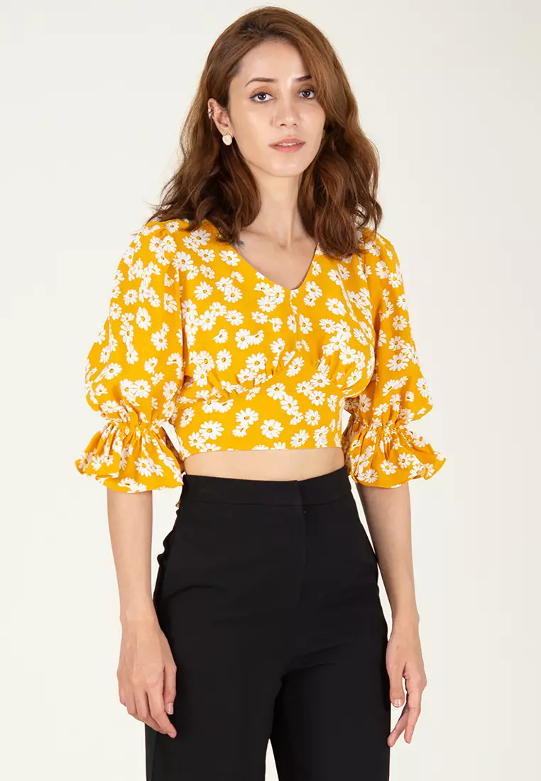 Yellow bell sleeves top by Rias