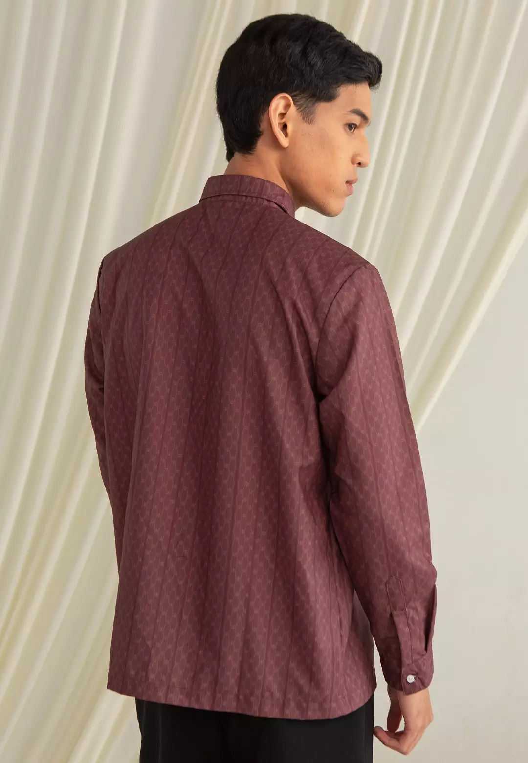 HijabChic Malik Koko Maroon - Baju Lebaran Pria Koko Motif Geometris