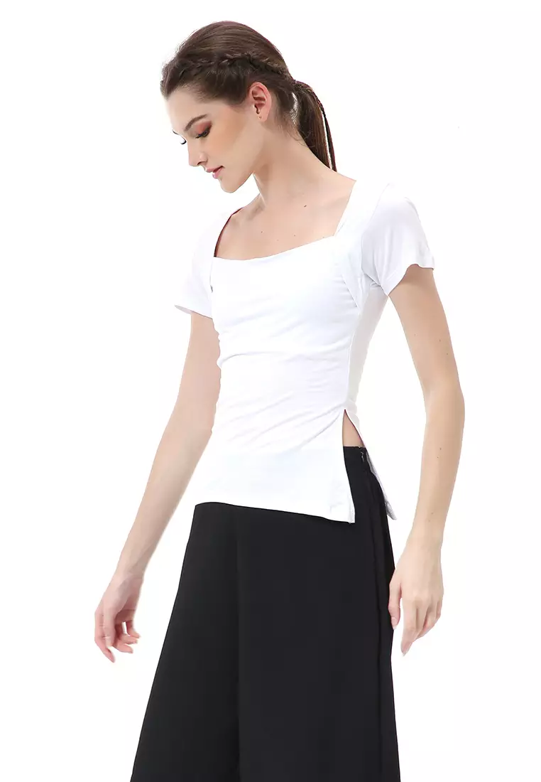 Cerise Atasan Wanita Simple Casual T- Shirt Lengan Pendek Material Rayon Lycra ORIGINAL - White