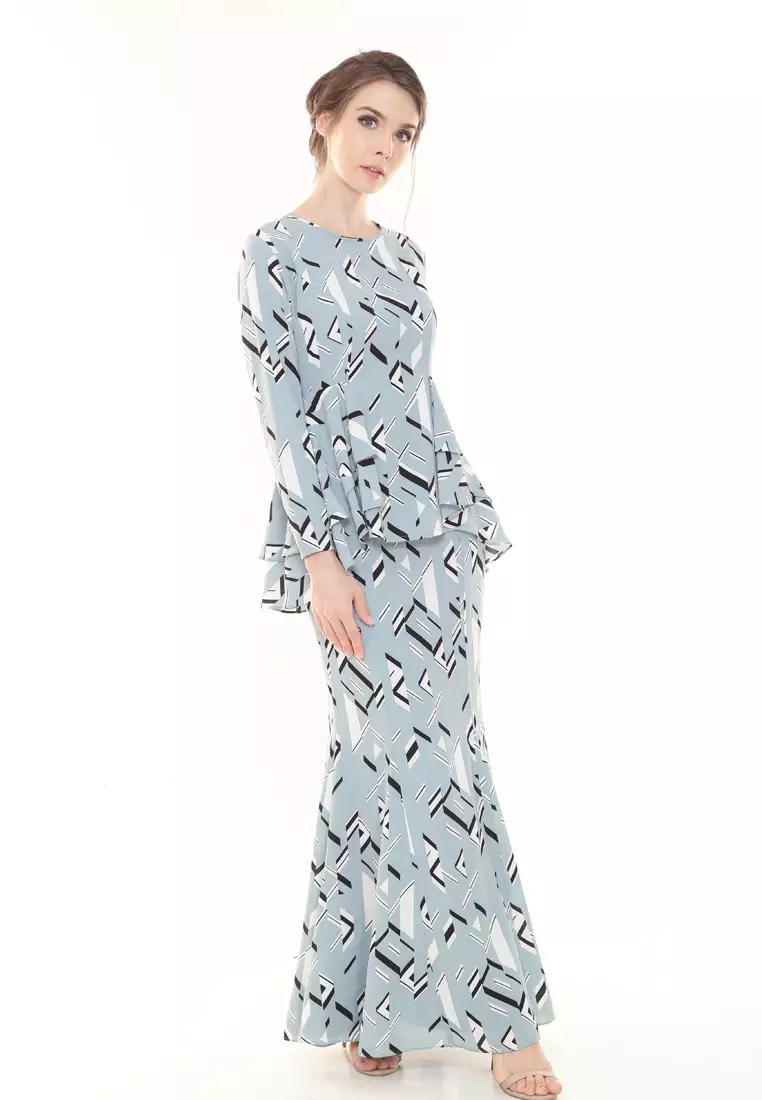 Lora Peplum Printed Green Triangle