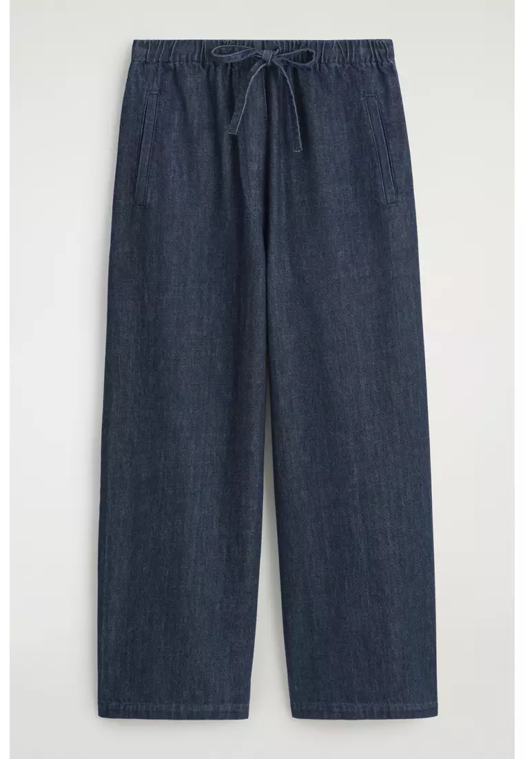 CROPPED DENIM WIDE-LEG TROUSERS