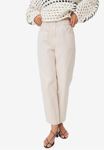 H&M beige High Waist Twill Trousers D7170AAAC2ACA9GS_1