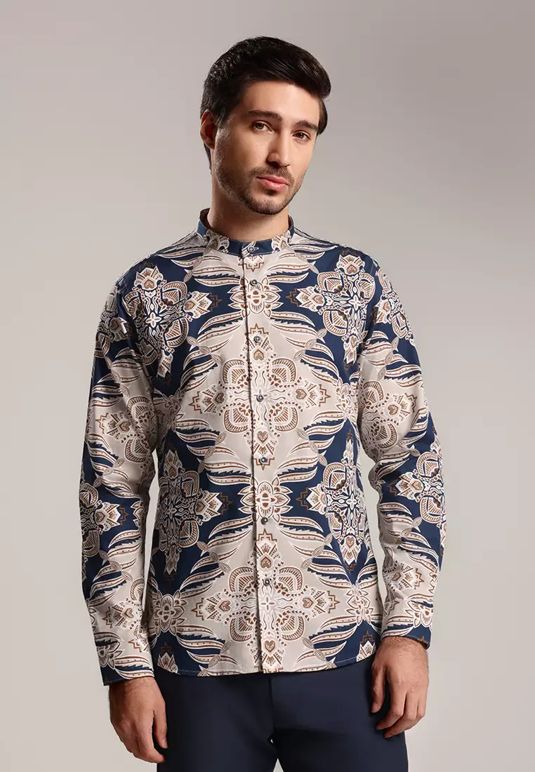 MOC Kemeja Koko Lengan Panjang Pria Modern Fit PRABARA - BEIGE