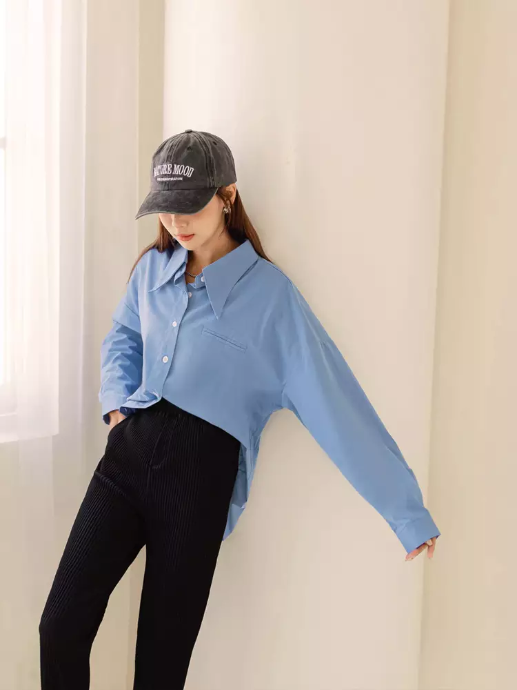 Shirt with Styled Collar and Drop Shoulder Sleeves [AB17845]