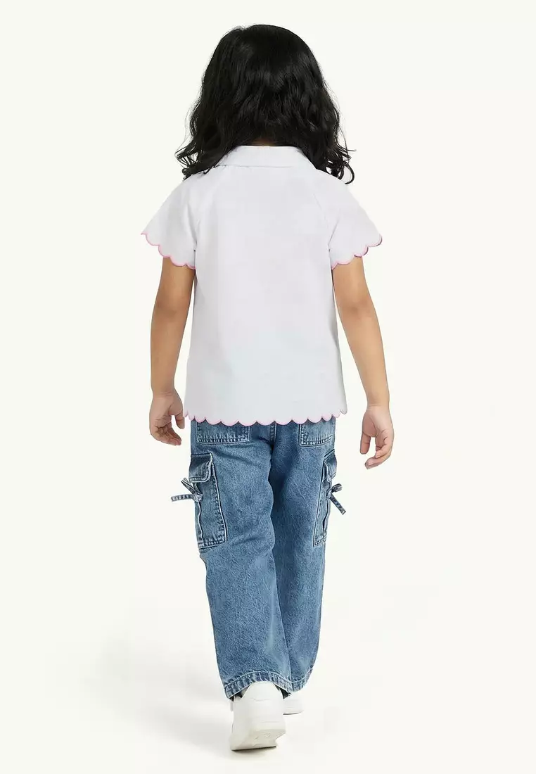 Babyshop Juniors Collared Short Sleeves Shirt With Embroidery And Bow Detail
