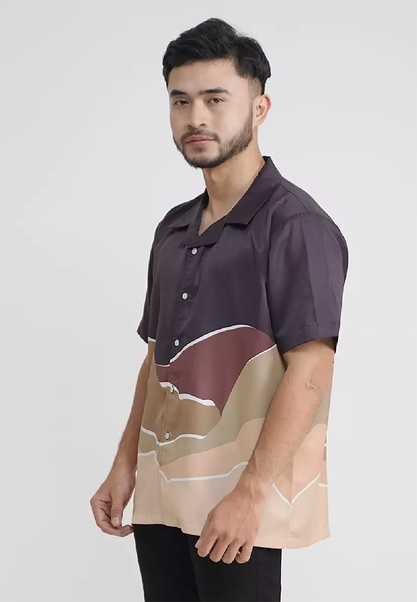 Tiento Kemeja Pakaian Pria Baju Kasual Atasan Lengan Pendek Motif Nature Skala