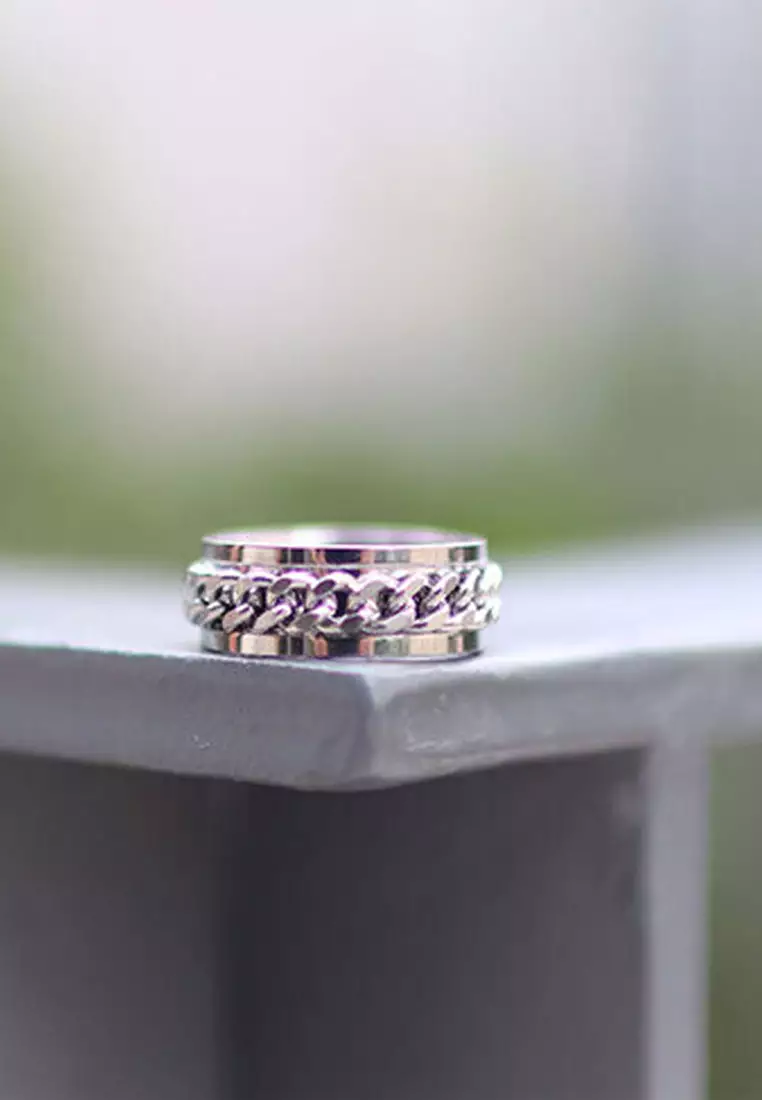 Aksesoris Pria Revovling Chain Center Men's Ring Cincin Pria Berputar Silver