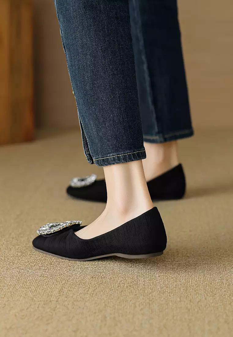 Rhinestone Buckle Square Toe Ballerinas WW566-2