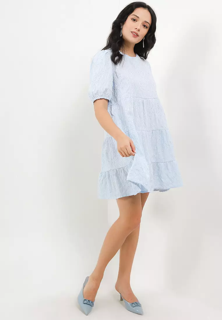 Puff Sleeve Emb Tier Dress