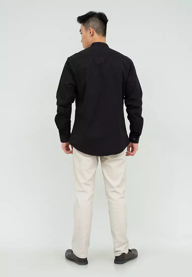Houseofcuff kemeja Koko Lengan Panjang Pria Hitam