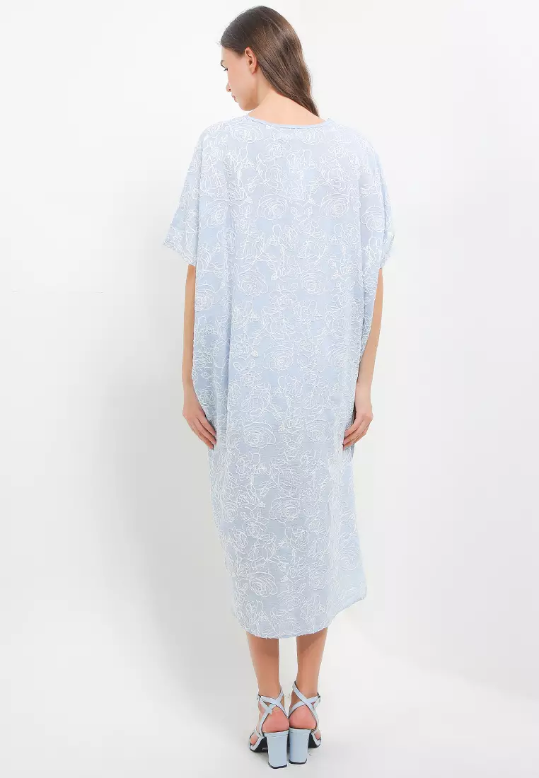 V Neck Crochet Lace Detail Full Embroidery Kaftan