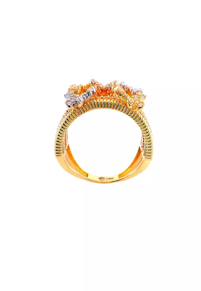 Karat World Gold Ladies Ring GRL-6321 in 18K Yellow, White and Rose Gold w/ HQZ