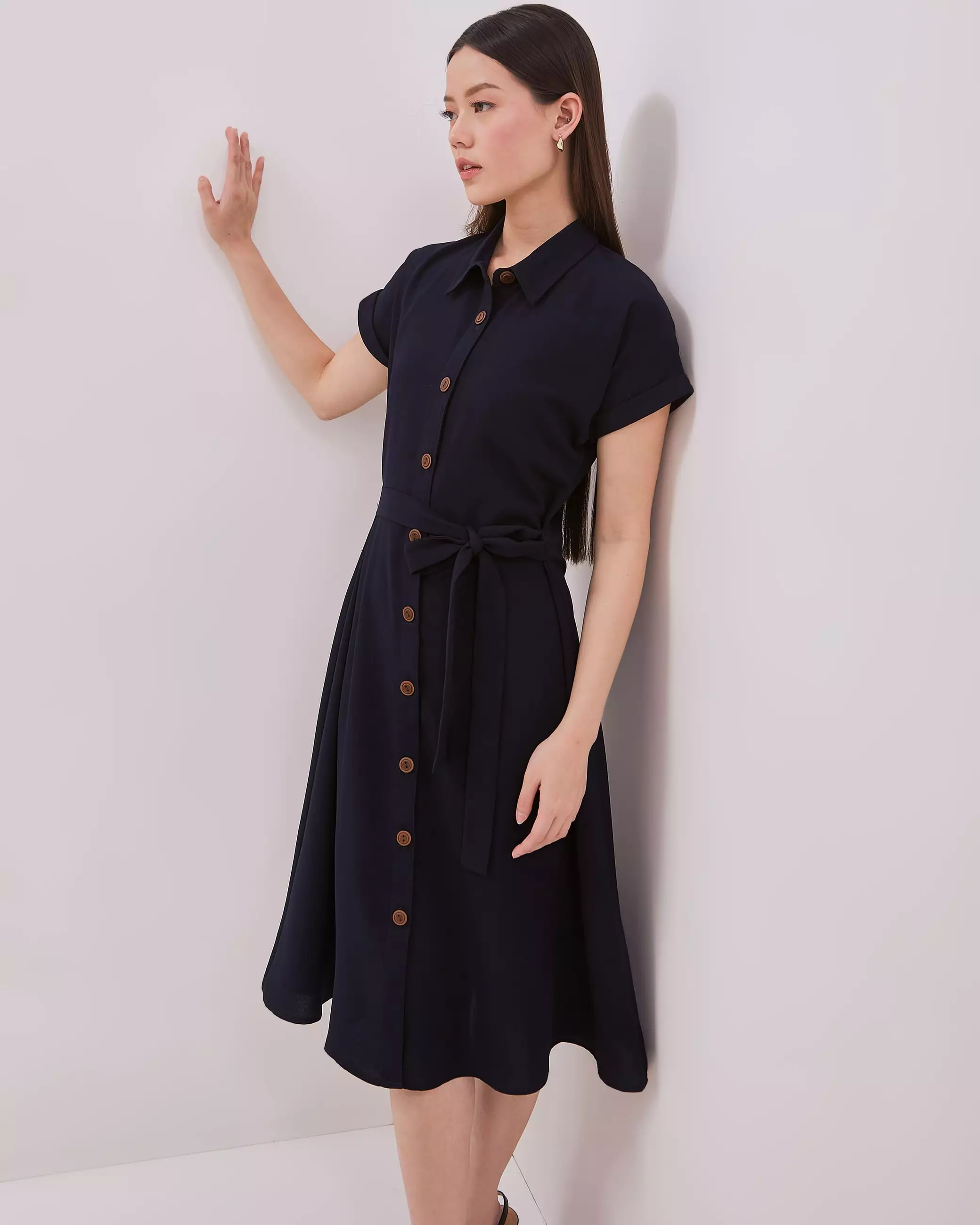 Urban Exchange Juliet Navy Dress - Terusan Midi Dress Kasual Lengan Pendek Warna Navy