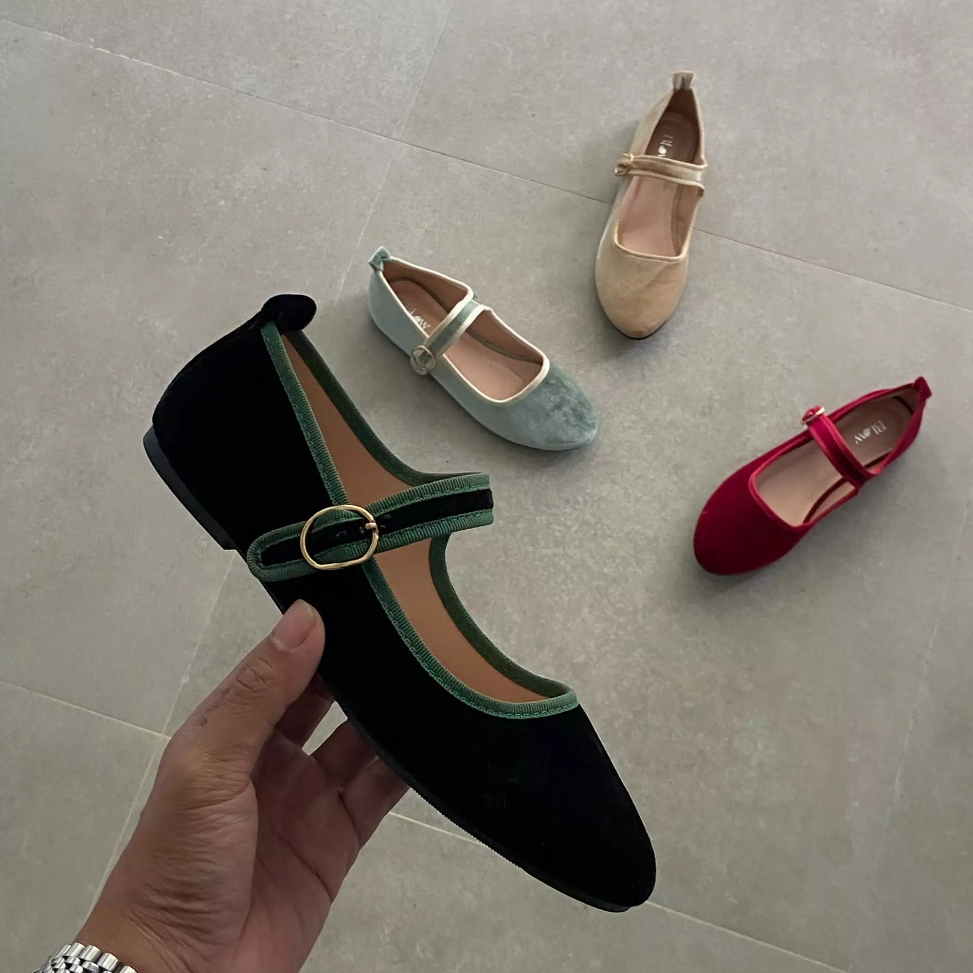 Blow Lensi Velvet Mary Jane Flats Shoes BLWF 0014