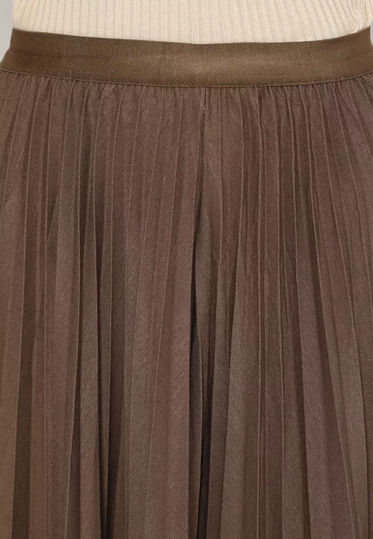 Jual MINEOLA MINEOLA Serenity Choco Brown Pleated Midi Skirt Original ...