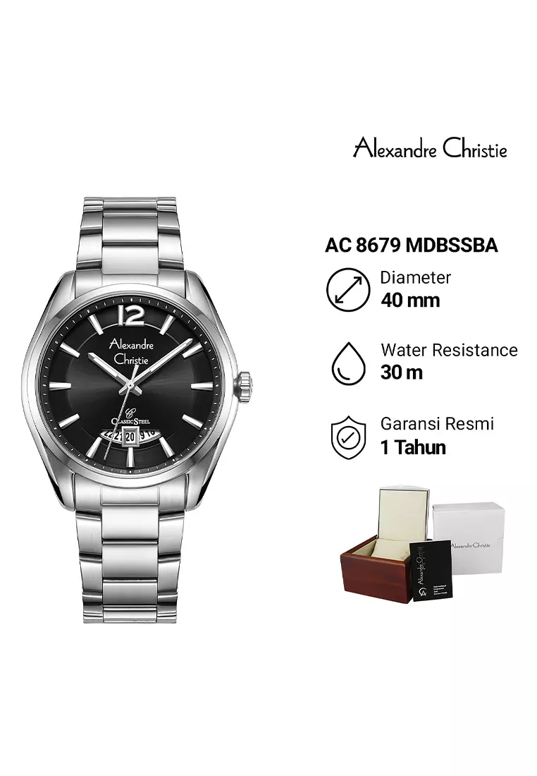 Alexandre Christie - Jam Tangan Analog Pria - Silver Black Dial - Stainless Steel - 8679 MDBSSBA